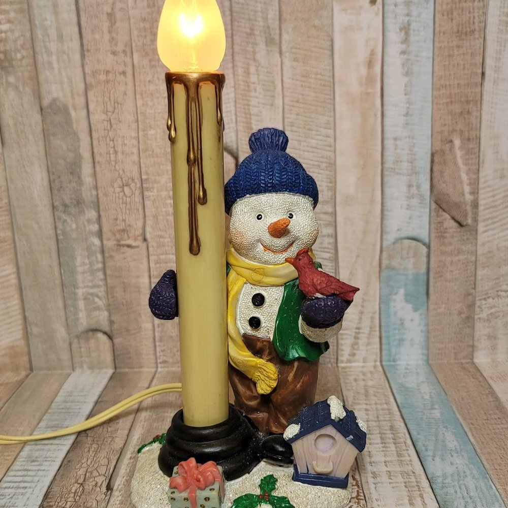 Vintage Holiday Snowman and Candle Statue - Electric